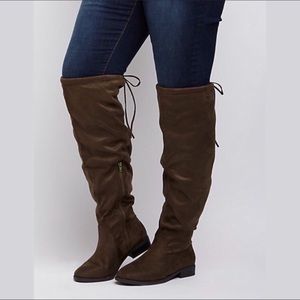 over the knee olive wide width tie back boot